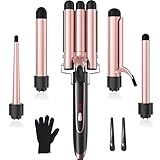  Lockenstab Set 5 in 1 Lockenstäbe mit 3 Fässer Welleneisen Keramikbeschichtung Lockenwickler mit Verschiedenen Aufsätzen Lockenstab für Kleine und Große Locken für Lange/kurze Haare