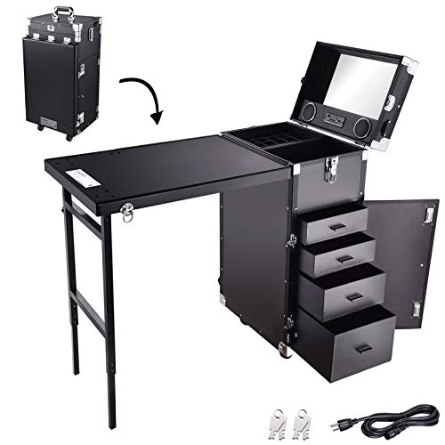 Bei Cheng Rolling Manicure Table Nail Desk Makeup Train Case Travel