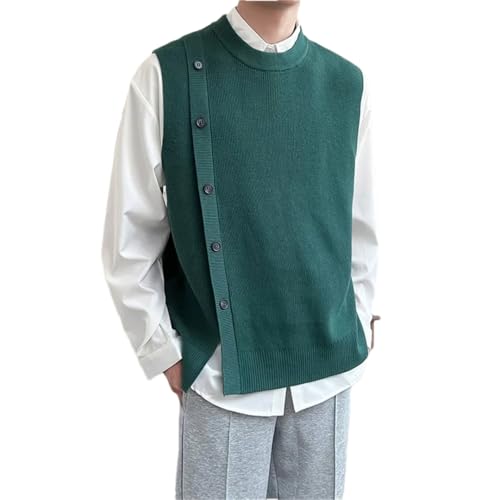 Dndrdhfb Men's Asymmetrical Knitted Vest Sleeveless Round Neck Office Sweater Vest