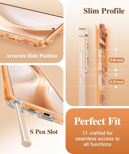 Image of GVIEWIN for Samsung Galaxy S26 Ultra Case, [Slide Camera Cover & Built-in HD Screen Protector] [2 Front Frames] Shockproof Military Grade Protective Marble Phone Case for S26 Ultra 6.9 inch (Amber)