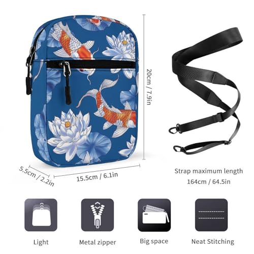 Personalized Small Crossbody Bag Water Resistant Messenger Bags Mini Flower And Fish Printing SlingBag For Men Women2