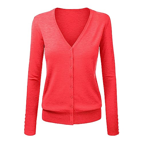 Cardigans for Women Elegant Knitted Jumper Lightweight V Neck Knitted Coat Pullover Coat Knitted Cardigan Jacket with Buttons Soft Comfortable Sweater Transition Jacket Leisure Jacket, Red (watermelon Cardigans for Women Elegant Knitted Jumper Lightweight V Neck Knitted Coat Pullover Coat Knitted Cardigan Jacket with Buttons Soft Comfortable Sweater Transition Jacket Leisure Jacket, Red (watermelon
