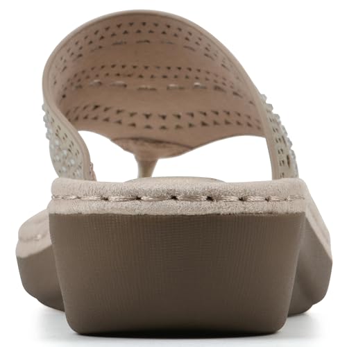 Image of CLIFFS BY WHITE MOUNTAIN Women's Comate Rhinestoned Mini Wedge Flip Flop Sandal
