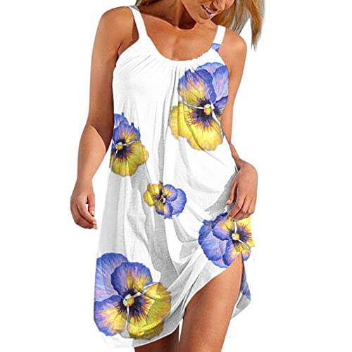 Diexua Jupe en Jean Fille Femmes été Plage Printemps rayé imprimé Robe Ample balançoire Couvrir Robes d'été sans Manches décontracté Boho Robe