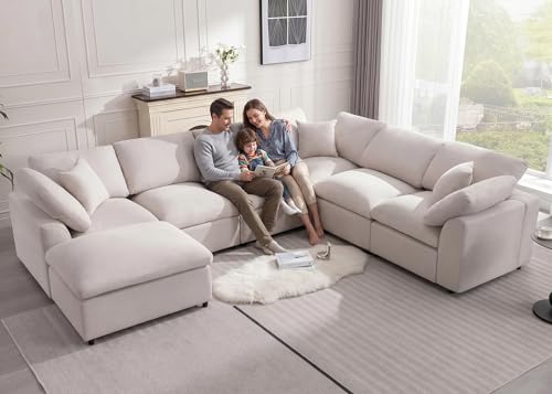 Siiejia Modular L-Shaped Sofa with Ottoman Beige