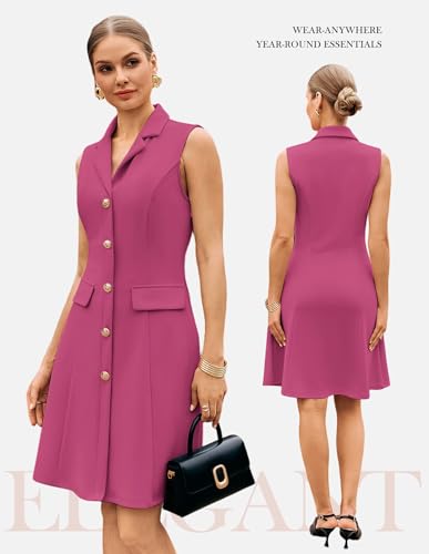 Image of GRACE KARIN Work Dresses for Women 2026 Sleeveless Button Business Midi Dress Notch Lapel V Neck Formal Office A Line Dresses