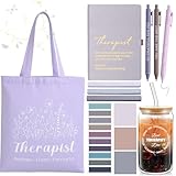 LemonRoad 11 Pcs Therapist Appreciation Gift Set Thank You Gifts for World Therapist Day 16 oz Straw Tumbler, Canvas Bag, Journal, Ballpoint Pen, Sticky Notes, Highlighter(Purple)