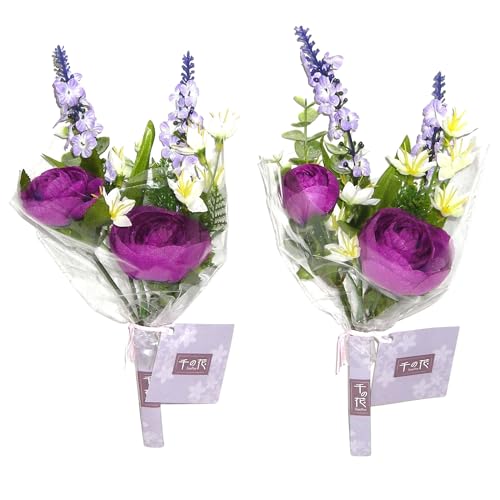 ミニ仏花 2本組 ラナンキュラス(全3色) 造花 小さいお仏壇 ペットのお仏壇にも 省スペースで飾れる 可愛くて上品 ミニサイズ 枯れない 水換え不要 フェイクフラワー 日本ビダヤコム製品 千の花シリーズ(ピンク、イエロー、紫) (紫)