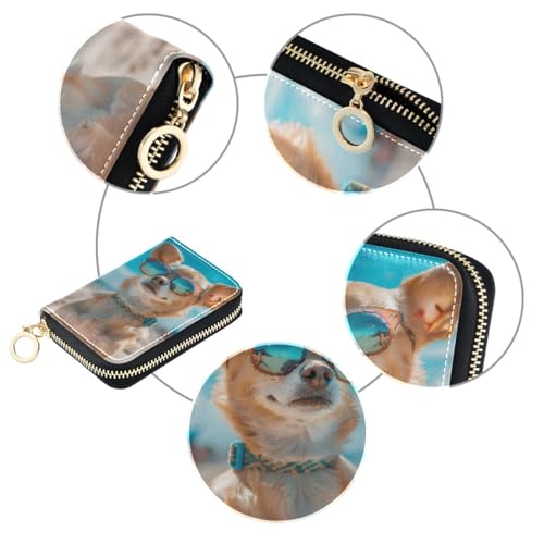 Credit Card Holder Wallet RFID Blocking Zipper Card Cases Chihuahua Dog Leather Slim Small for Women Men3