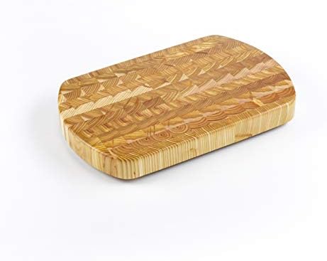 Larch Wood Canada End Grain Curve Cutting Board, Handcrafted for Professional Chefs & Home Cooking, 15" x 9-1/2" x 1-1/2" plus Larch Wood Beeswax and Mineral Oil Conditioner (1.6 oz/ 45g)