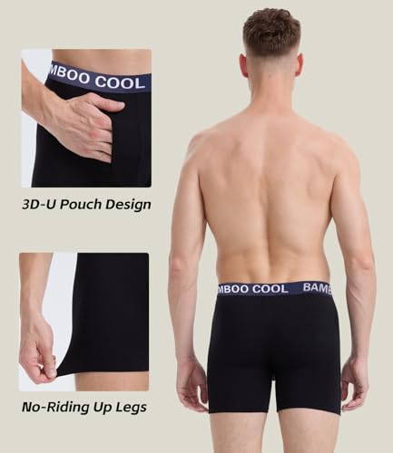 Image of BAMBOO COOL Men's Underwear Boxer Briefs Fly with Built-in 3D Pouch Comfortable Cool Underwear for Men 4 Pack