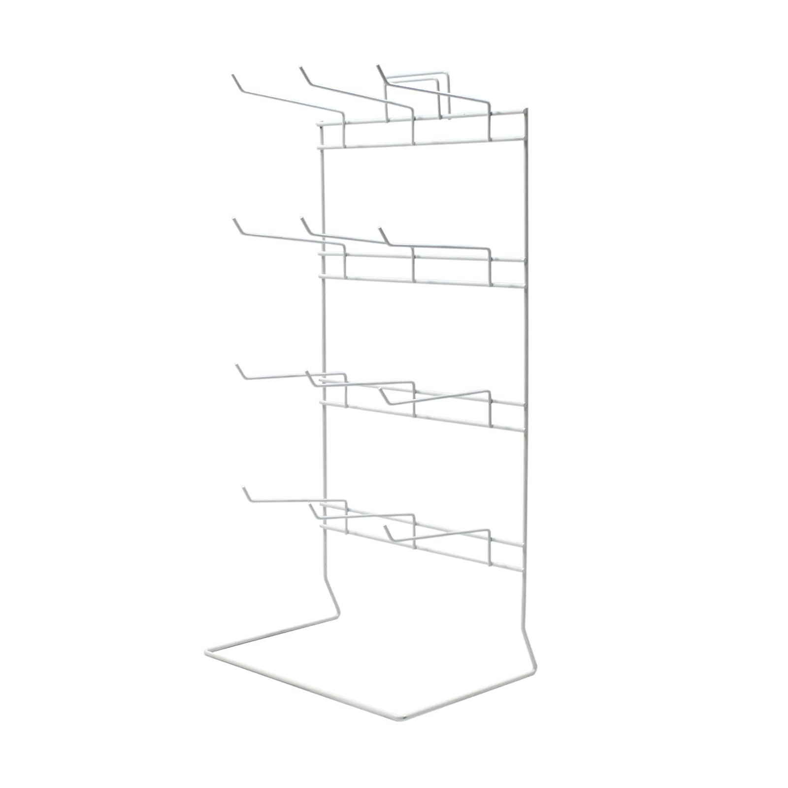 Counter Hook Wire Stand - 12 Fixed Hooks - POS Shop Display with Header For Small Items in White 52.4x24.4x17cm (J50)