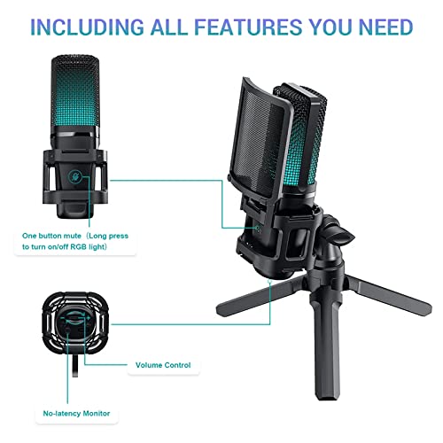 Ellenne microfono rgb usb con condensatore per pc