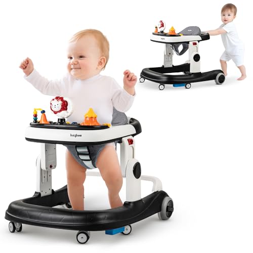 Image of Baybee Astro 2 in 1 Baby Walker, Round Kids Walker for Baby, Walker with 3 Adjustable Height & Musical Toy Bar | Baby Push Walker, Activity Walker for Kids, Walker Baby 6-18 months Boys Girls (Black)