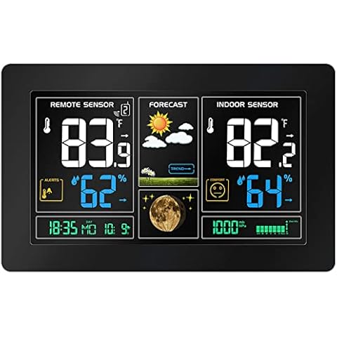 Funkwetterstation | Farbdisplay | 2 Alarme | Wettervohersage mit Kalender Cover