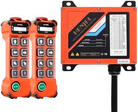 H208 12-65V 2 Speed 8 Button 12V 24V 36V Industrial Wireless Crane Remote Control for Hoist Overhead Bridge Crane Radio Gantry Crane Remote Controller 2 Transmitters and Receiver