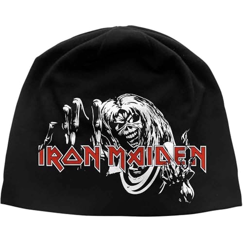 Iron Maiden Beanie Hat Cap Number Of The Beast Logo Official Black Jersey Print One Size