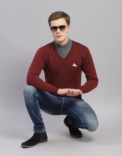 Image of Monte Carlo Shell Solid V Neck Pullover | Warm Woolen Pullover for Men | Soft Comfortable Knitted Winter Wear Sweater for Men's