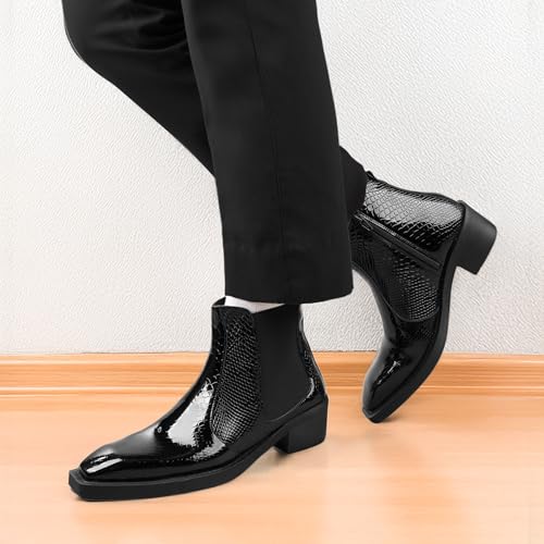Image of BXXY Men's 2 Inch Block Heel Height Increasing Faux Leather Material, Casual Formal Slip-On Chelsea Boot