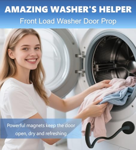 Image of Front Load Washer Door Prop, Magnetic Washer Door Prop Prevent Odors, Keep Washer Dry & Fresh with Adjustable Hose, Strong Magnet, and Durable Silicone Design for Front Load Washer, BLACK