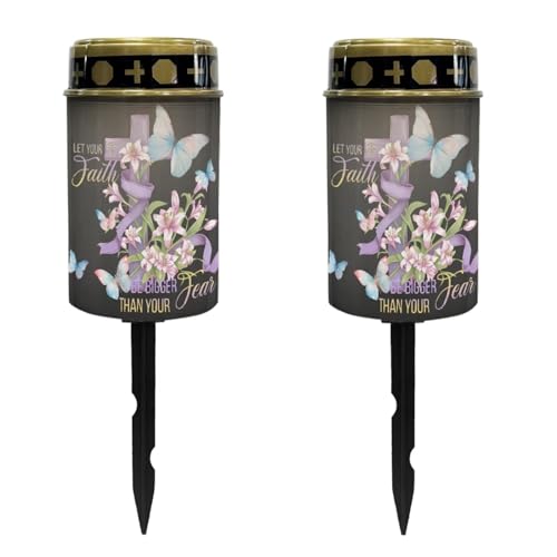 Image of Cross and Lily Flower Light for Prayer Cemetery Solar Lights for Grave Cemetery Decor Candle Lamp Waterproof Solar Power Light Eternal Lights for Graves Cemetery Memorial Gift 2 PCS