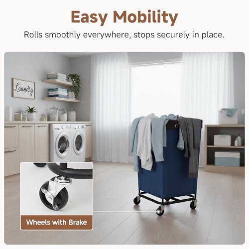 StorageWorks 160L Laundry Basket with Wheels, Large Rolling Hampers for Clothing Organizer, Dirty Clothes Basket for Hotel, Home, Closet, Dorm, Blue