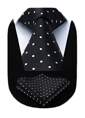 Image of HISDERN Polka Dot Ties for Men Classic Silk Ties and Pocket Square Formal Business Necktie Handkerchief Wedding Party