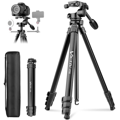 Victiv Professionelles Kamera Stativ, 170cm Vollaluminium-Stativ mit Abnehmbarer 3-Wege-Metallkopf für DSLR Canon Nikon Sony, Robustes & Kompaktes Kamerastativ für Reisen, Videos, Max. Belastung: 10kg