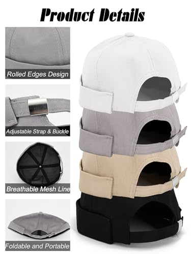 Image of 4 Pcs Brimless Hat Docker Cap No Brim Hats Skull Caps Rolled Cuff Beanie Hip Hop Hats with Buckle for Men