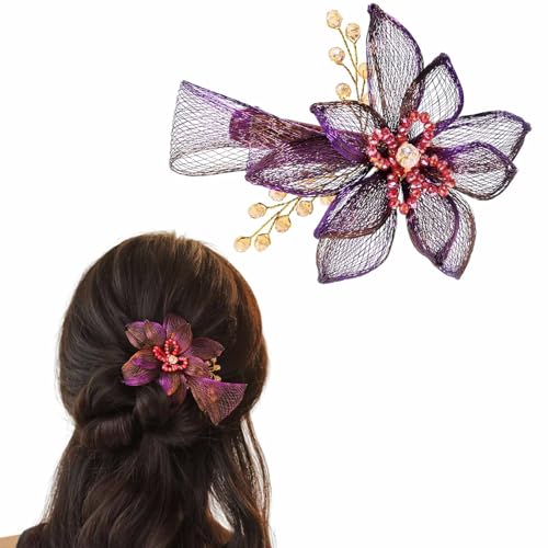Pinza para pelo tipo flor con cristales, hecha a mano miniatura 1
