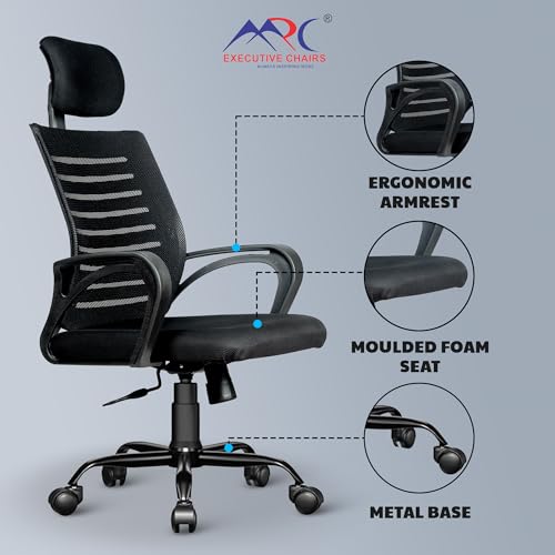 Image of MRC Boom Mesh Ergonomic Desk Office Chair with 3 Years Warranty & DIY Assembly,Tilting Mechanism, Comfortable Seat and Revolving Nylon Base Ideal for Work from Home & Study (Black, High Back)