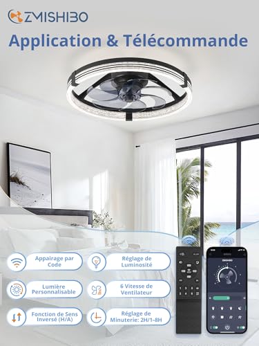Ventilateur Plafond Chambre et Salon ZMISHIBO avec Timer Intégré
