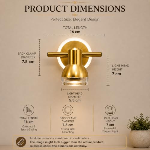 Image of FILLISKA 3 in 1 Single Wall spot /Picture /Display /Mirror Light with Adjustable Head and Colour Changing Function (Luxurious Gold-987)