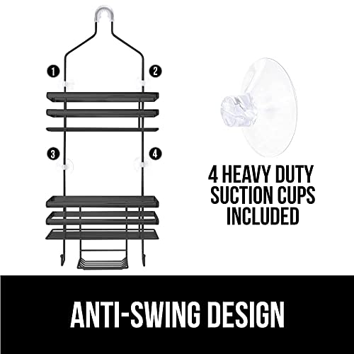 Gorilla Grip Anti-Swing Oversized Shower Caddy, Rust Resistant Organizer, Holds 11 Lbs, Strong Suction Cups, Hooks, Easy Hanging Bathtub Shampoo And Accessory Caddies For Showerhead, 3 Shelf, Onyx #TOP1