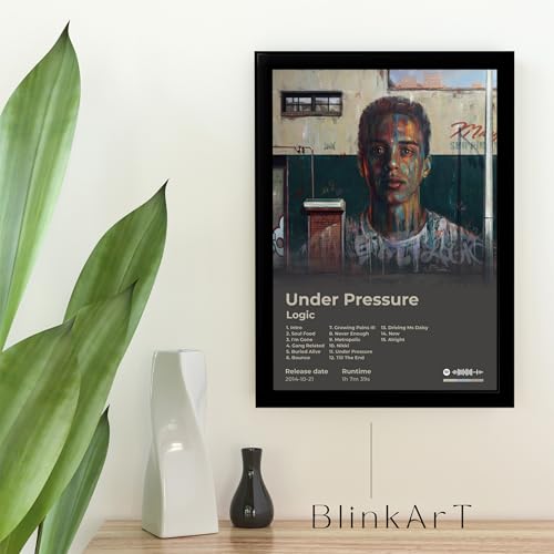 Image of BLINKART logic - Under Pressure Wall Photo Frames | Wall Art for Bedroom, Living Room, Studio or Office | Album Cover Print with Spotify Song Link QR Code | Gift for Fans - 8x12 In