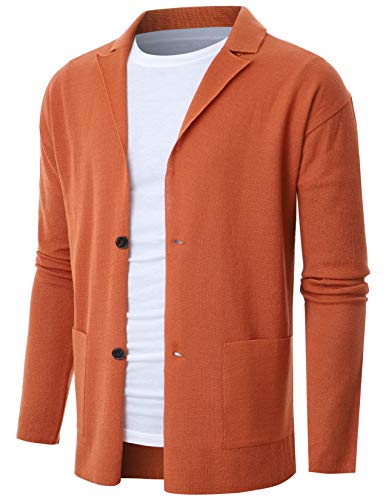 OHOO Mens Long Sleeve Two Button Linen Natural Style Cardigan /DCC057-ORANGE-L