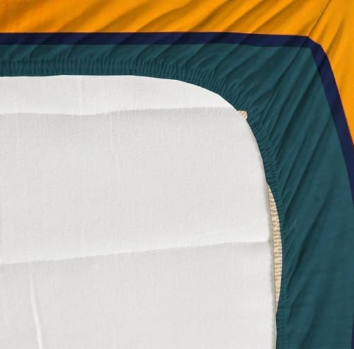 Image of 100% Cotton Elastic Fitted Bedsheets with 2 King Size Pillow Covers Double Bed with All Around Elastic Supersoft Size - 72 King Sizex78+10 inches Rust and Green 200 tc - 220 tc