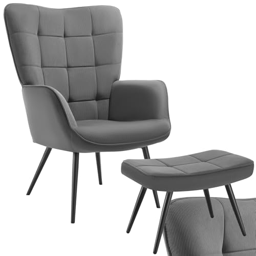 tectake® Skandinavischer Stil Ohrensessel, Sessel Hygge mit Hocker, Sessel...