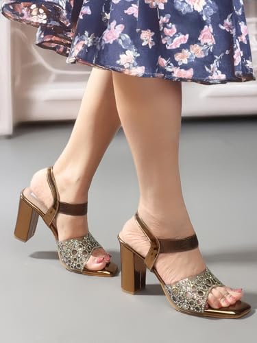 Image of ELLE women's Square Toe Block heel sandal with Ankle-strap
