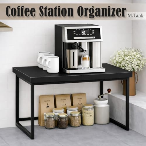 Image of MTANK Kitchen Countertop Organizer Rack for Microwave, Toaster & Jars - Sturdy Wooden & Metal Frame Stand with Storage Shelf | Large Spice Rack Storage Counter Shelf-Black Microwave Stand | (Black)
