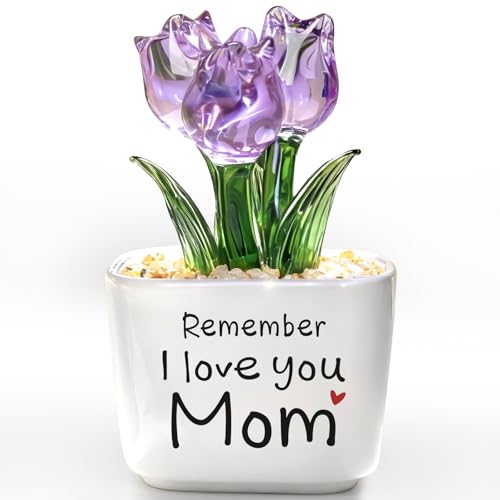 Birthday Gifts for Mom from Daughter Son, Mini Glass Tulip with Message “Remember I Love You...