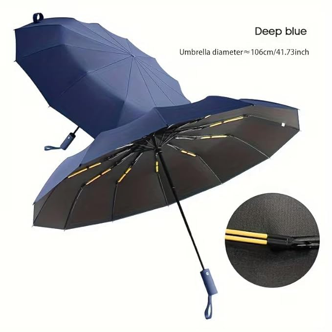 Image of YouCopia Big Umbrella for Men, 3 Fold with Reflective Stripe Travel Umbrella for Rain, Reinforced 12 Dual Ribs Windproof & Waterproof Folding Umbrella