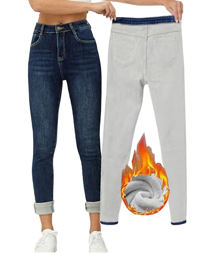Yehopere Women's Flannel Fleece Lined Thermal Winter Jean Warm Skinny High Waist Denim Jean Pants