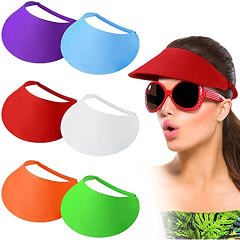 Sun Visors for Women Solid String Sun Visor Hat Fabric Foam Adjustable Soft Visors Women Golf Tennis Visor for Sports (Red, White, Orange, Light Green, Purple, Blue), Red, Blue, M/L Cover