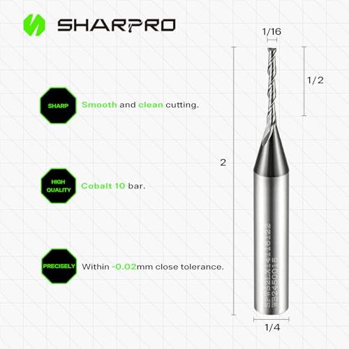 SHARPRO Spiral Upcut Router Bit 1/4 Inch Shank 1/16 Inch Cutting Dia. 1/2'' CL. Extra Long 2'' OVL. Carbide Upcut CNC Router Bit, Ideal for Wood Engraving and Plunging Applications - Image 2