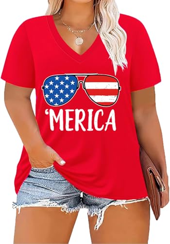 Image of ForHailey Women's Plus Size Short Sleeve Tee Shirt V Neck Basic Ladies Loose Fit T Shirt 1X-5X