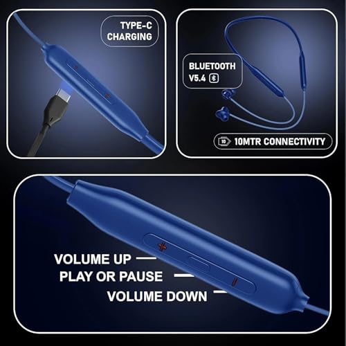 Image of Z2 Bluetooth Neckband Headphones, Black, 52 Hours Playtime, Wireless, Built-in Mic, Voice Assistant Bluetooth Headphone (Blue)