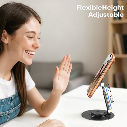OMOTON MS05 [Height Adjustable] 360° Rotating Magnetic Phone Stand, Black | Foldable Cell Phone Stand for Desk, Office Desk Accessories Gift for iPhone Duo18/17/16 Pro Max Air for PC Gaming Women Men - image 8