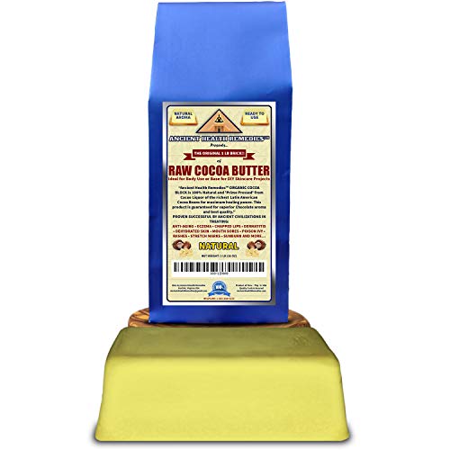 Ancient Health Remedies Organic, Unrefined, Raw Natural Cocoa (Cacao) Butter 1 Lb (16 Oz) Block Bulk Rich Chocolate Aroma For Lip Balms, Stretch Marks, Diy Base For Body Butter (Usa) #TOP1