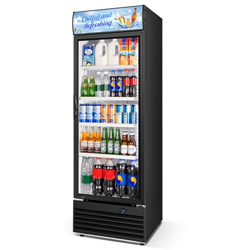 Image of Commercial Beverage Refrigerator, 24 Inch Beverage Fridge, 15 Cu. Ft. Drink Fridge, Display Refrigerator Glass Door, Commercial Display Fridge with Customizable Light Box for Shops, Restaurants, Bars